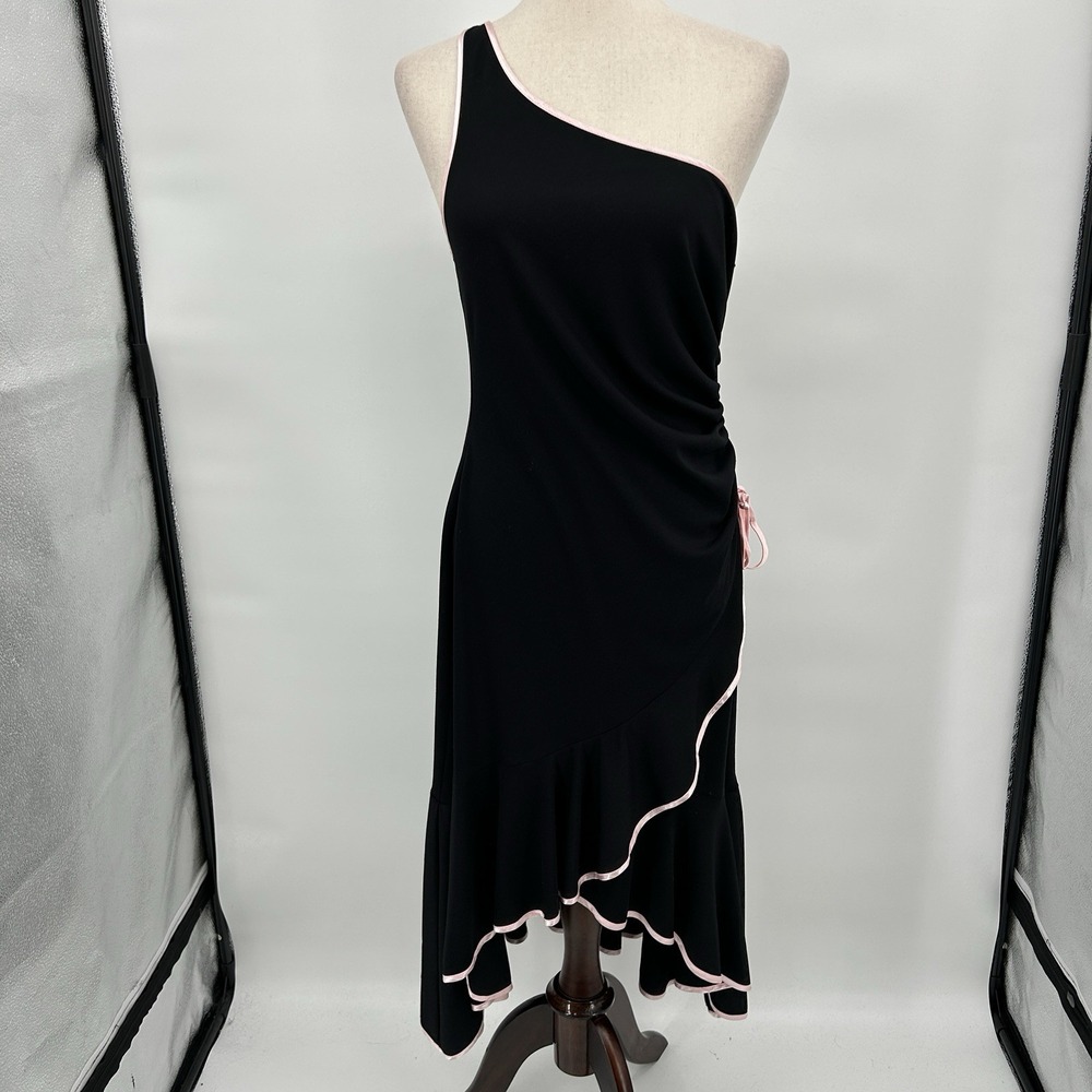 Vintage Y2K City Triangles Asymmetrical Dress Sz L One Shoulder Ruffled McBling